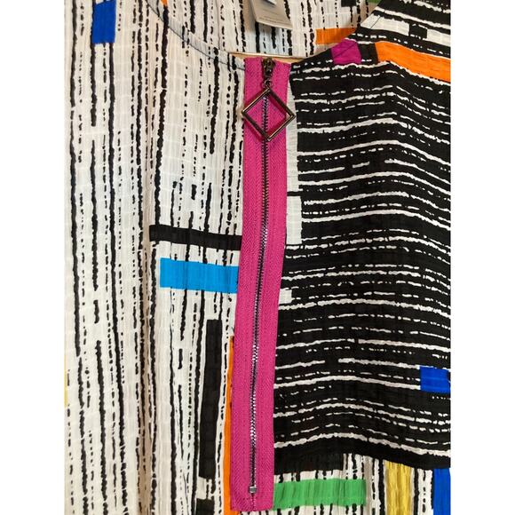Multiples Artsy Top Womens Medium Colorful Retro Stripes Asymmetric Hem Zip Up - Picture 4 of 13